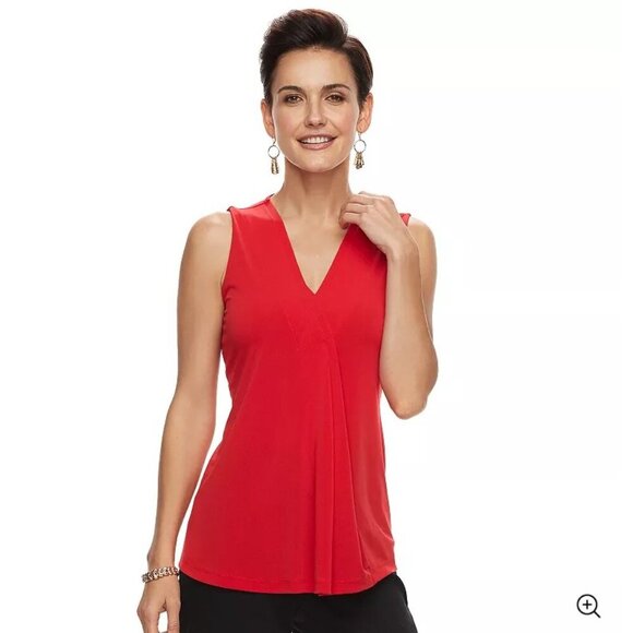 DANA BUCHMAN SZ M Bright Red Sleeveless Pleat Front Stretch Knit Top - Picture 1 of 7